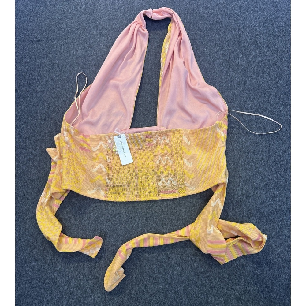 Eva Franco x Anthropologie Citrus Yellow Knit Summer Wrap Halter Top Size Large - Picture 9 of 10